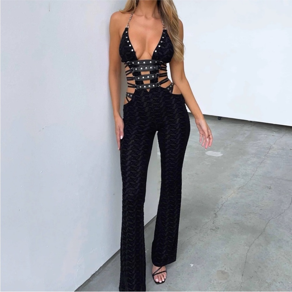 Outcast Palm Springs Black Strappy Jumpsuit / costume - Picture 2 of 4